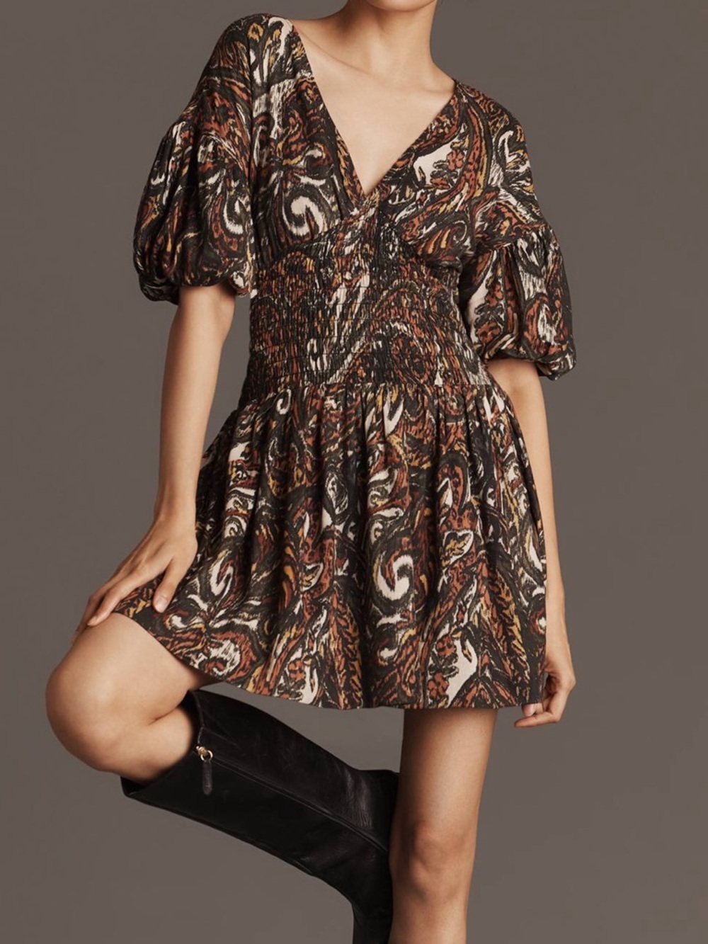 NWT Anthropologie West Of Brigitte Puff-Sleeve Mini Dress